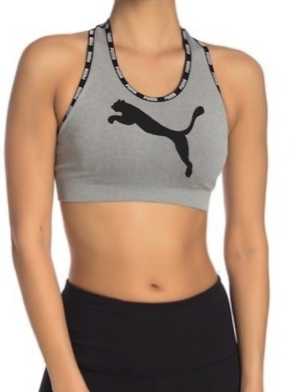 Puma Gray Seamless Racerback Sports Bra Logo Medium Support Size M